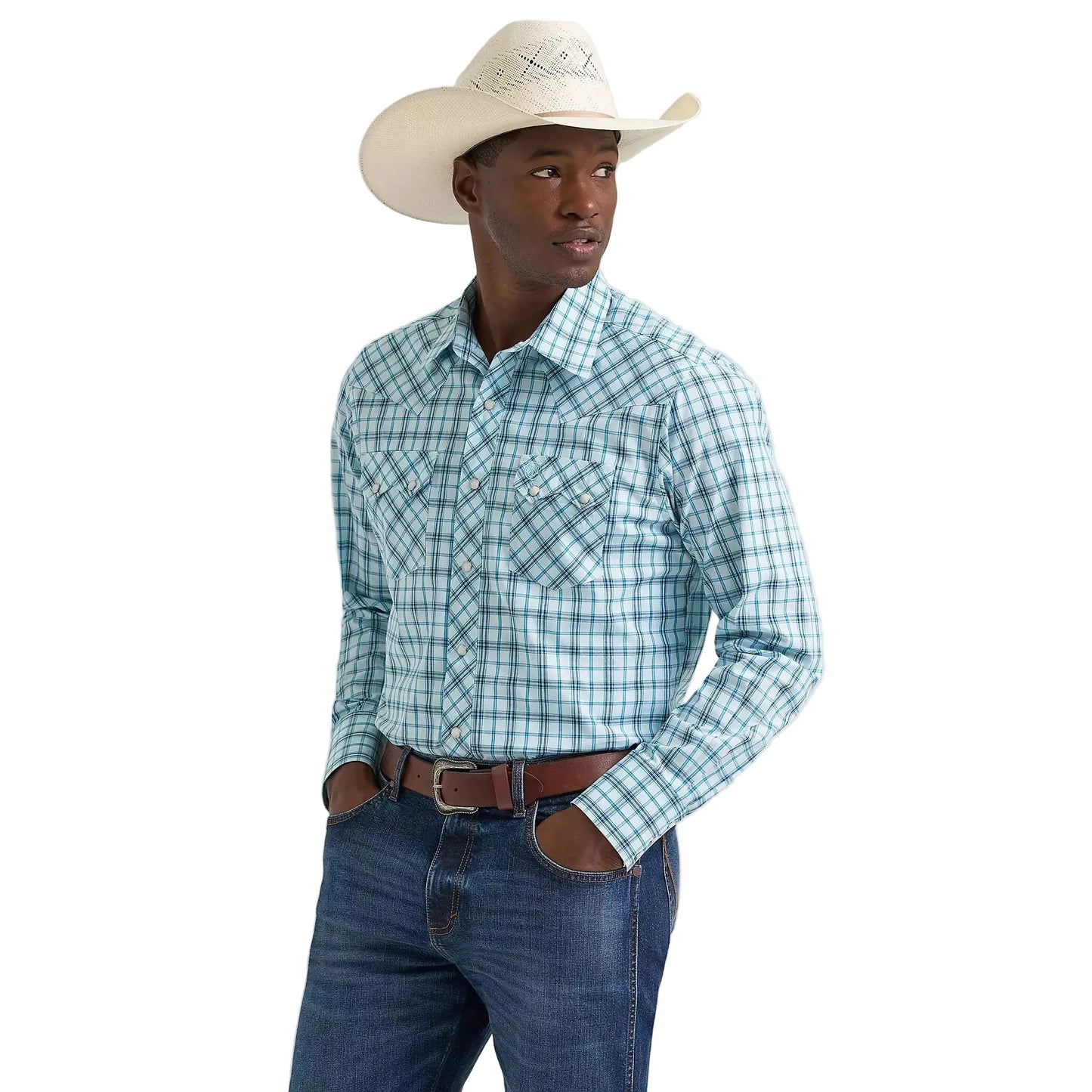 Wrangler Men's Retro® Long Sleeve Sawtooth Snap Pocket Western Shirt - Seaside Turquosie