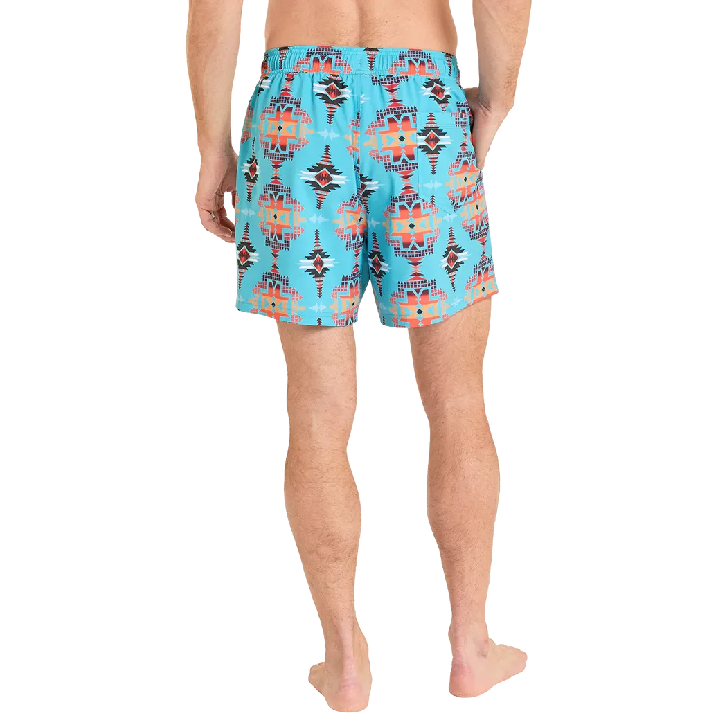 Rock & Roll Men's Aztec Print w/Lining Swim Volley Trunks - Turquoise