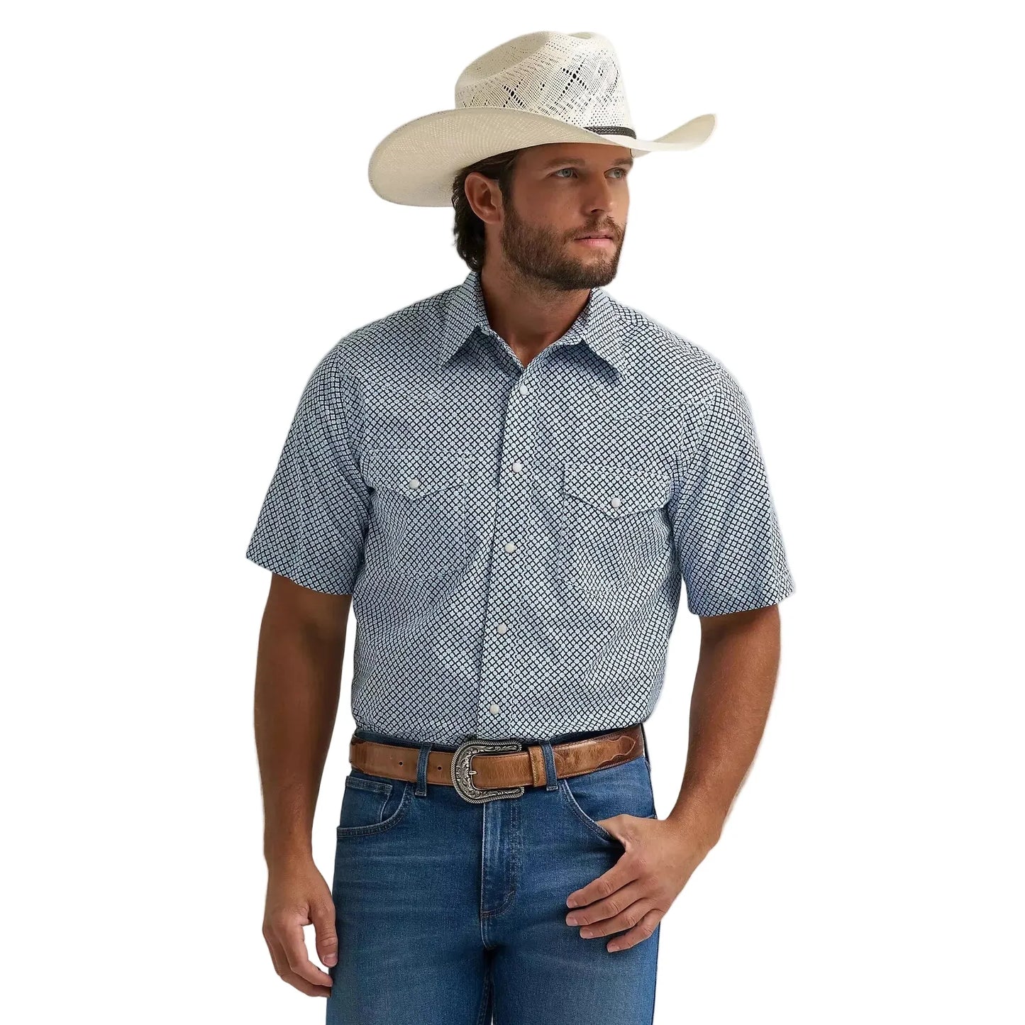 Wrangler Men's 20X® Competiton Short Sleeve Western Snap Shirt - Blue Roads