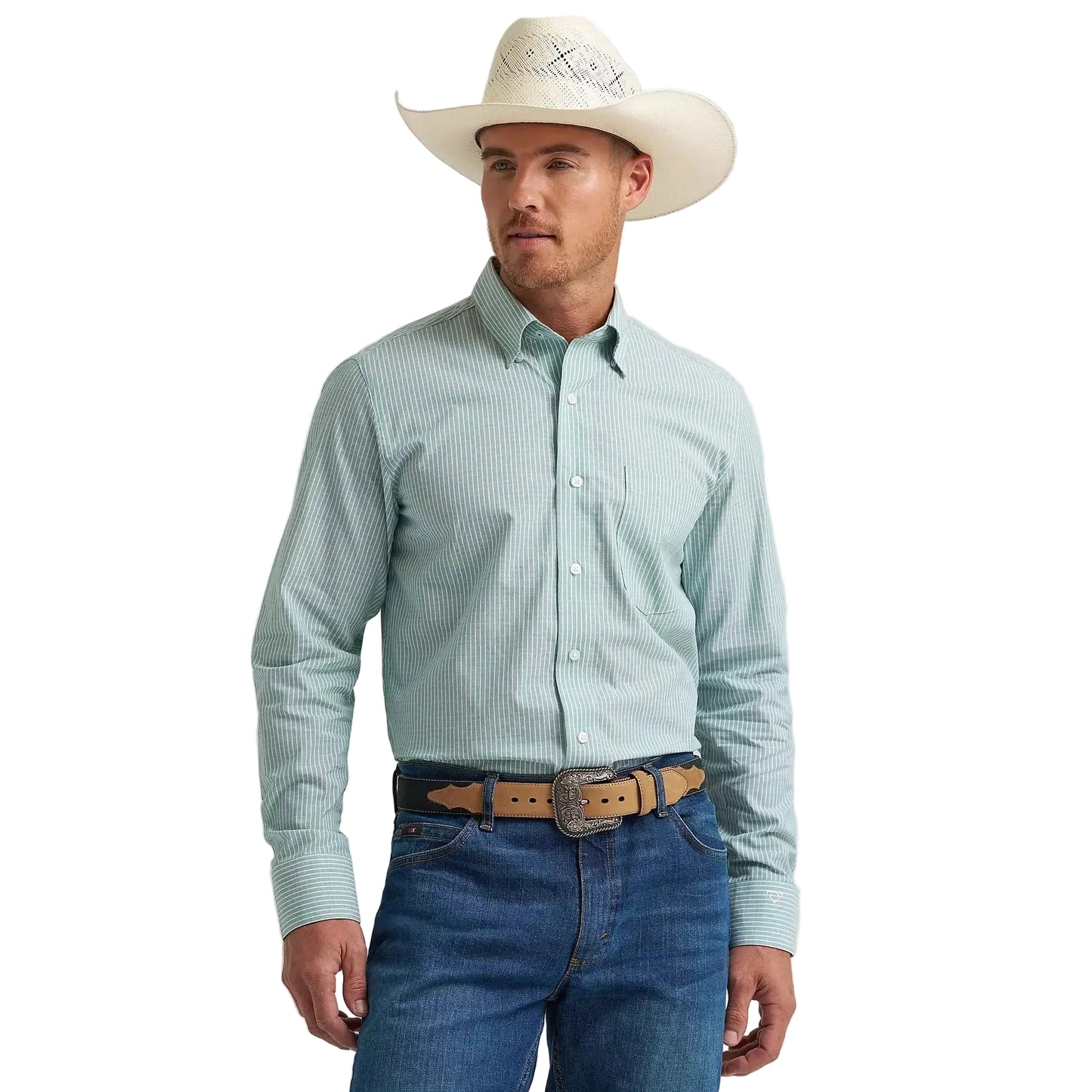 Wrangler Men's Cody Johnson One Pocket Button Down LS Shirt - Mass Stripe