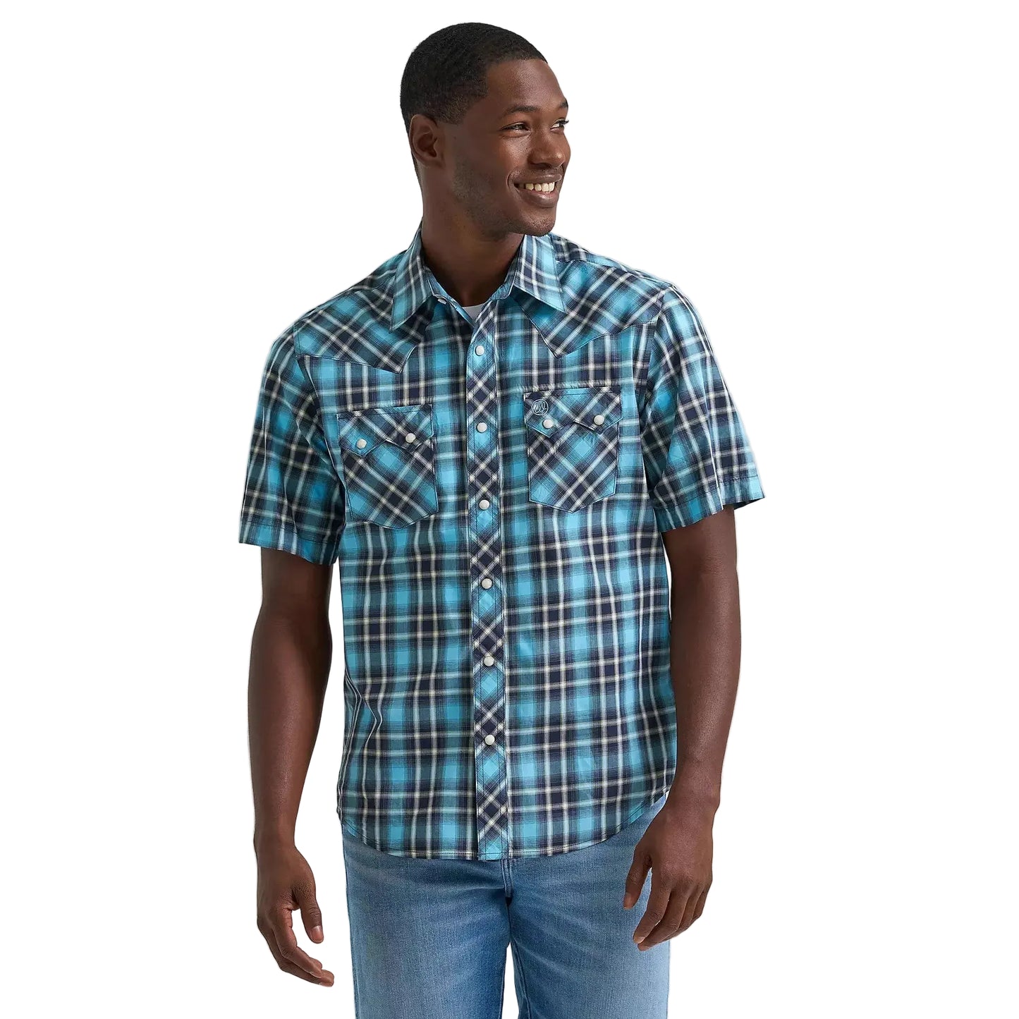 Wrangler Men's Retro® Short Sleeve Sawtooth Pocket Western Snap Shirt - Blue N Black