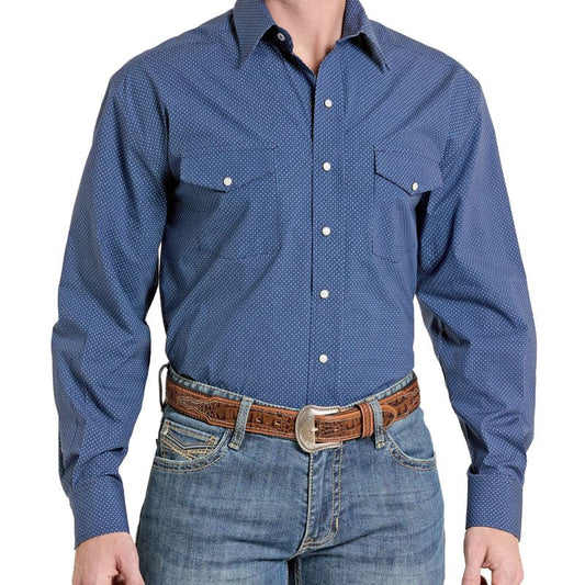 Rock & Roll  Men's Long Sleeve 1 Pocket Button Down Shirt - Blue