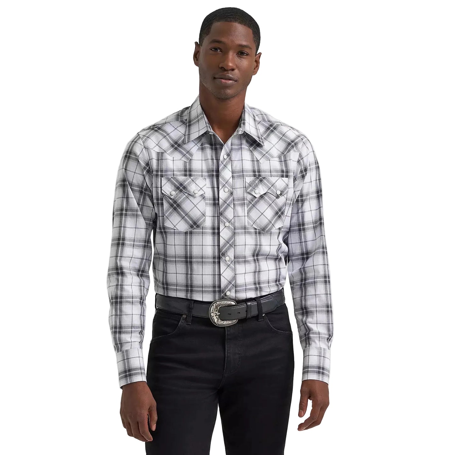 Wrangler Men's Retro® Long Sleeve Sawtooth Snap Pocket Western Shirt - Black/White
