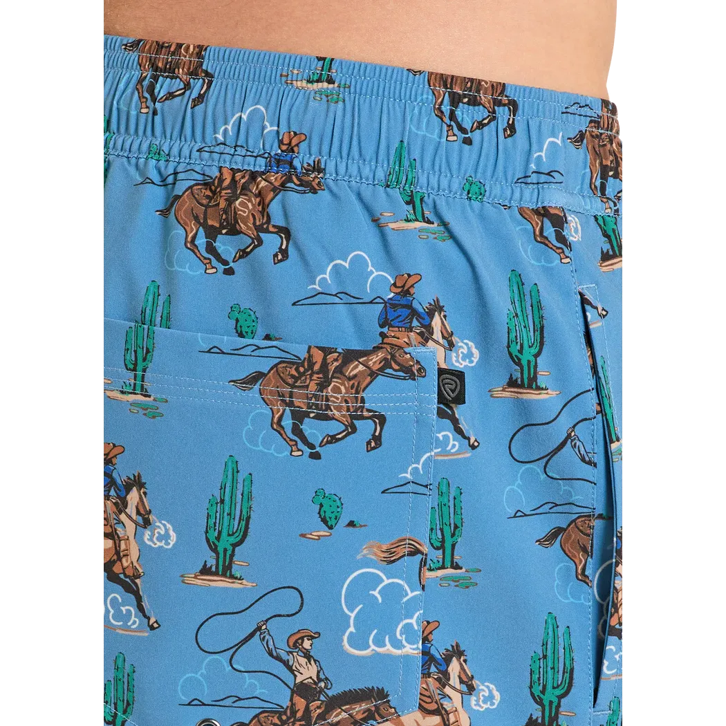 Rock & Roll Men's Desert Cowboy Novelty w/Lining Swim Volley Trunks - Blue