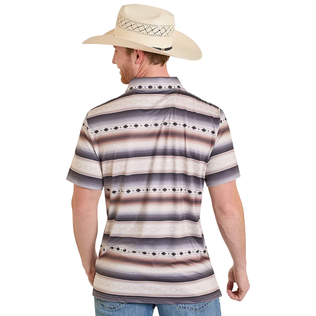 Rock & Roll Men's Aztec Stripe Print Short Sleeve Polo Shirt - Cream