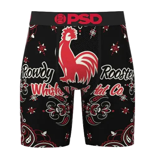 PSD Underwear Whiskey Bent Rowdy Rooster Boxer Brief - Black/Red/White