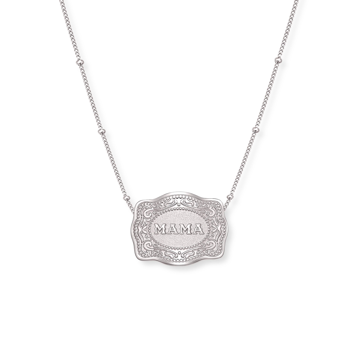 Spur West Mini Belt Buckle Necklace MAMA Beaded Chain - Silver