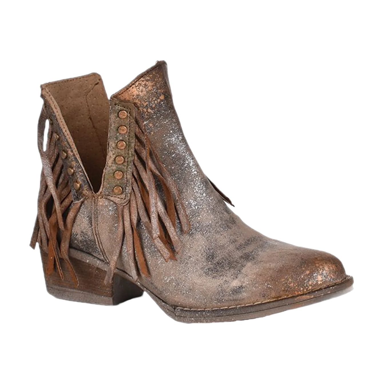 Corral Women's Studs & Fringes Round Toe Bootie - Brown