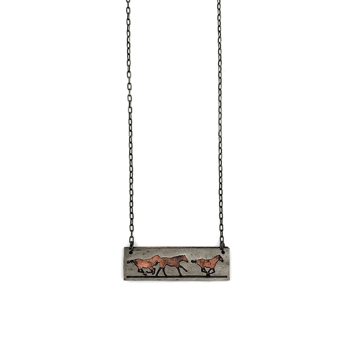 Anju Pewter Running Horses in Rectangle  Necklace