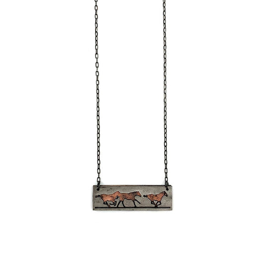 Anju Pewter Running Horses in Rectangle  Necklace