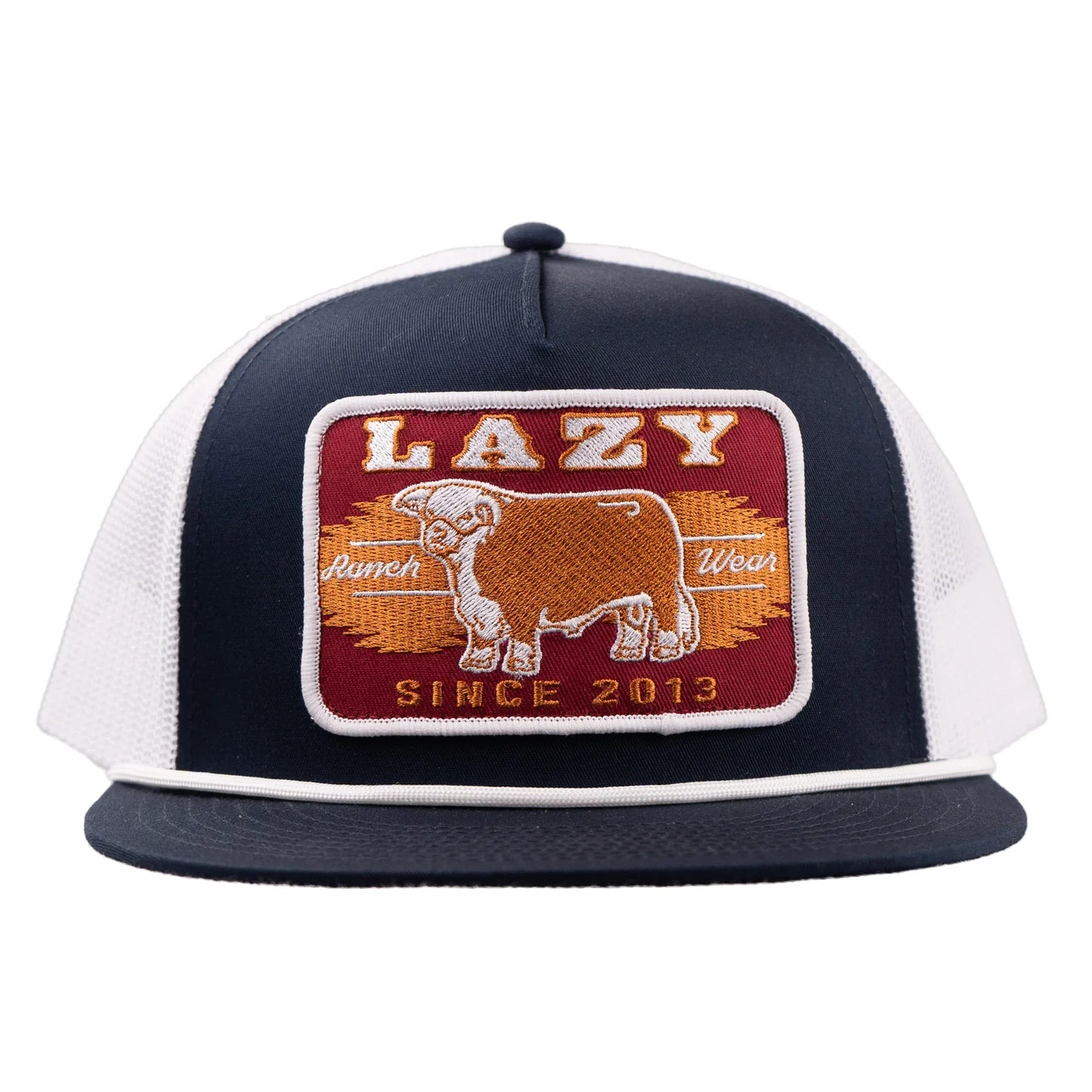 Lazy J Ranch Wildfire Classic Rope Trucker Flat Brim Cap - Navy/White