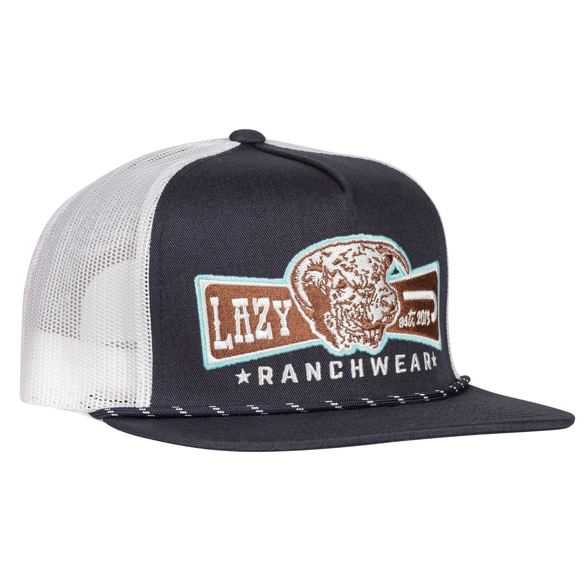 Lazy J Ranch Navy & White Diamond Banner Classic Rope Trucker Hat