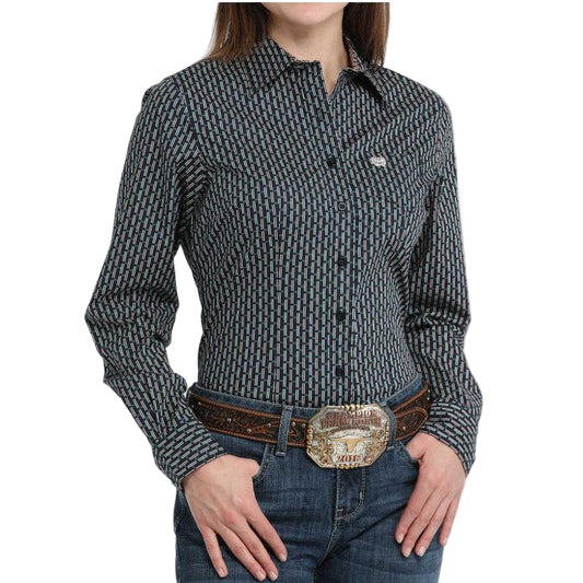Cinch Women's Long Sleeve Geometric Shirt- Navy