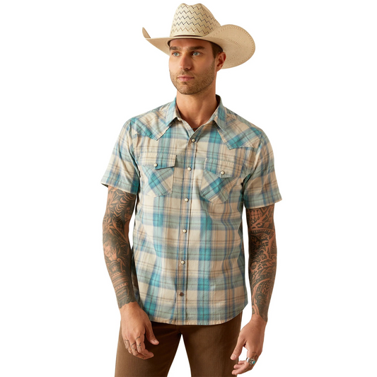 Ariat Men's Howland Short Sleeve Retro Fit Shirt- Turquoise