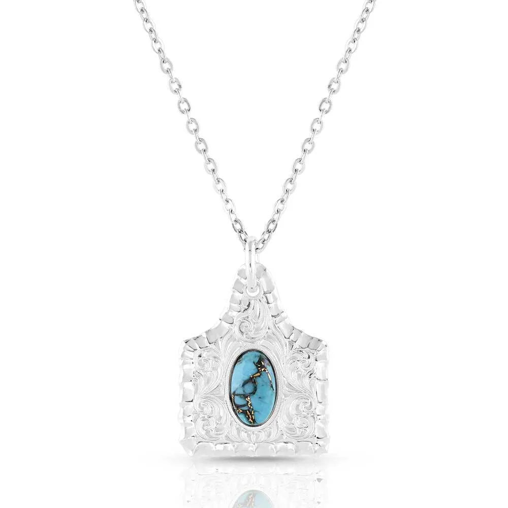 Montana Silversmiths Chiseled Cow Tag Turquoise Necklace