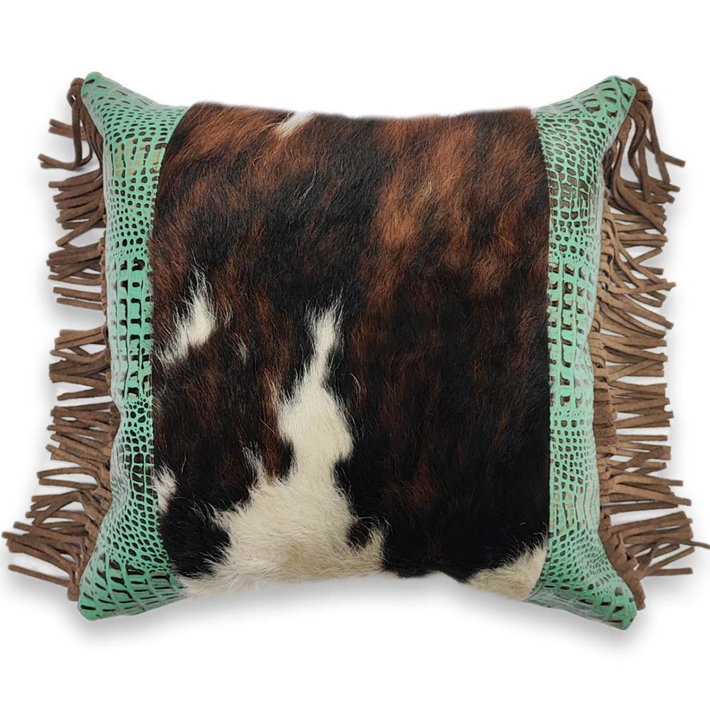 D2W Western 1 Croc Cowhide Double Sided Pillow Case - Turquoise