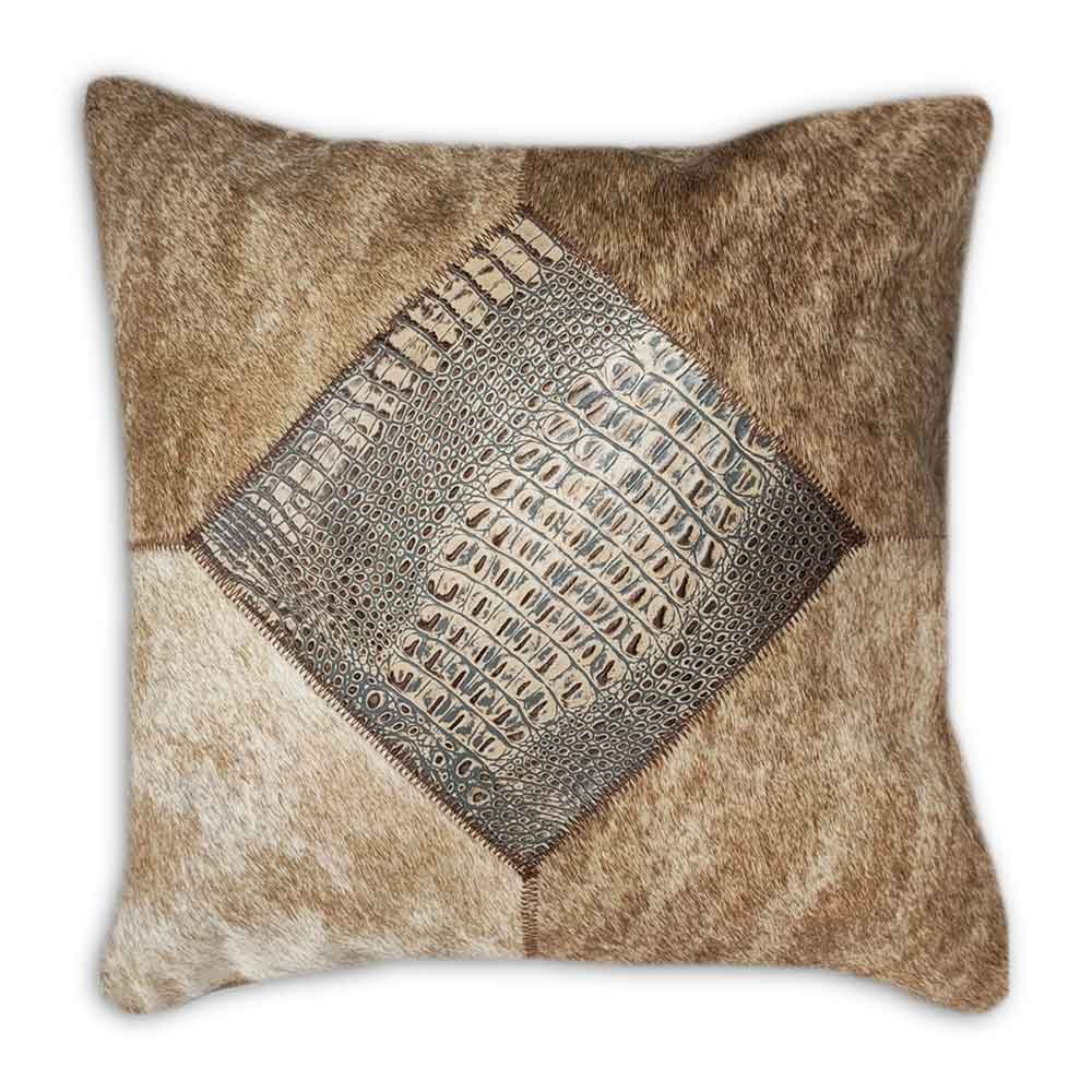 D2W Trading Western 2 Croc Cowhide Double Sided Pillow Case - Tan