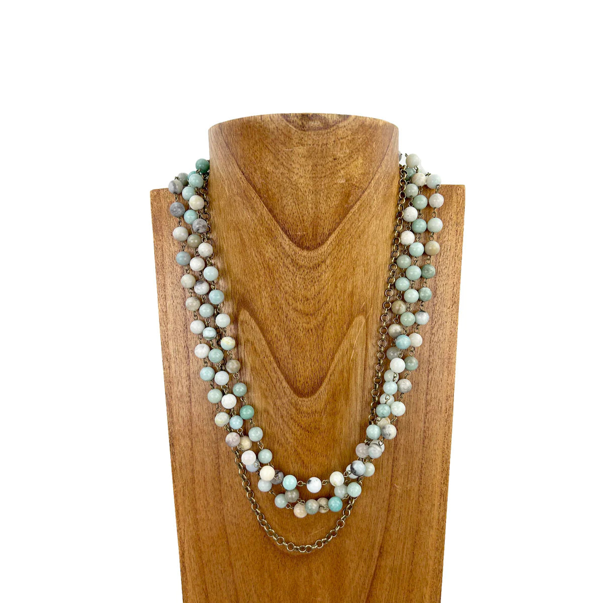Wrangler Women's 3-Layer Jasper Stone Beaded Necklace w/Brass Color Metal Chain