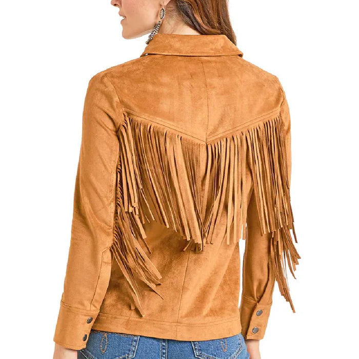 Panhandle Women's Long Sleeve Fringed Yoke Shacket - Camel