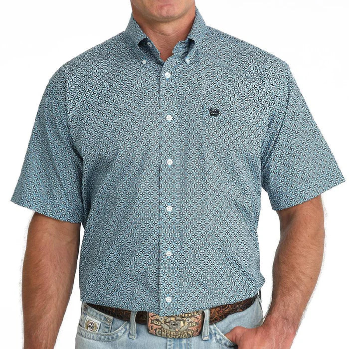 Cinch Men's Short Sleeve Print Shirt-Blue