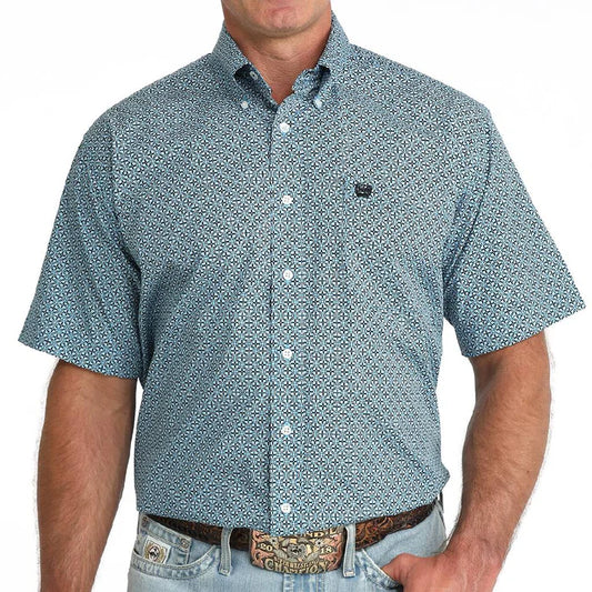 Cinch Men's Short Sleeve Print Shirt-Blue