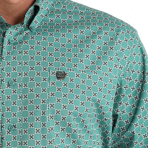 Cinch Men's Long Sleeve Geometric Print Shirt- Green