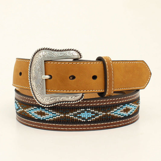 Nocona Men's Beaded Aztec Belt- Medium Brown Distressed
