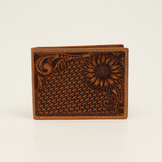 Nocona Men's Basket Weave Sunflower Bifold Wallet - Tan
