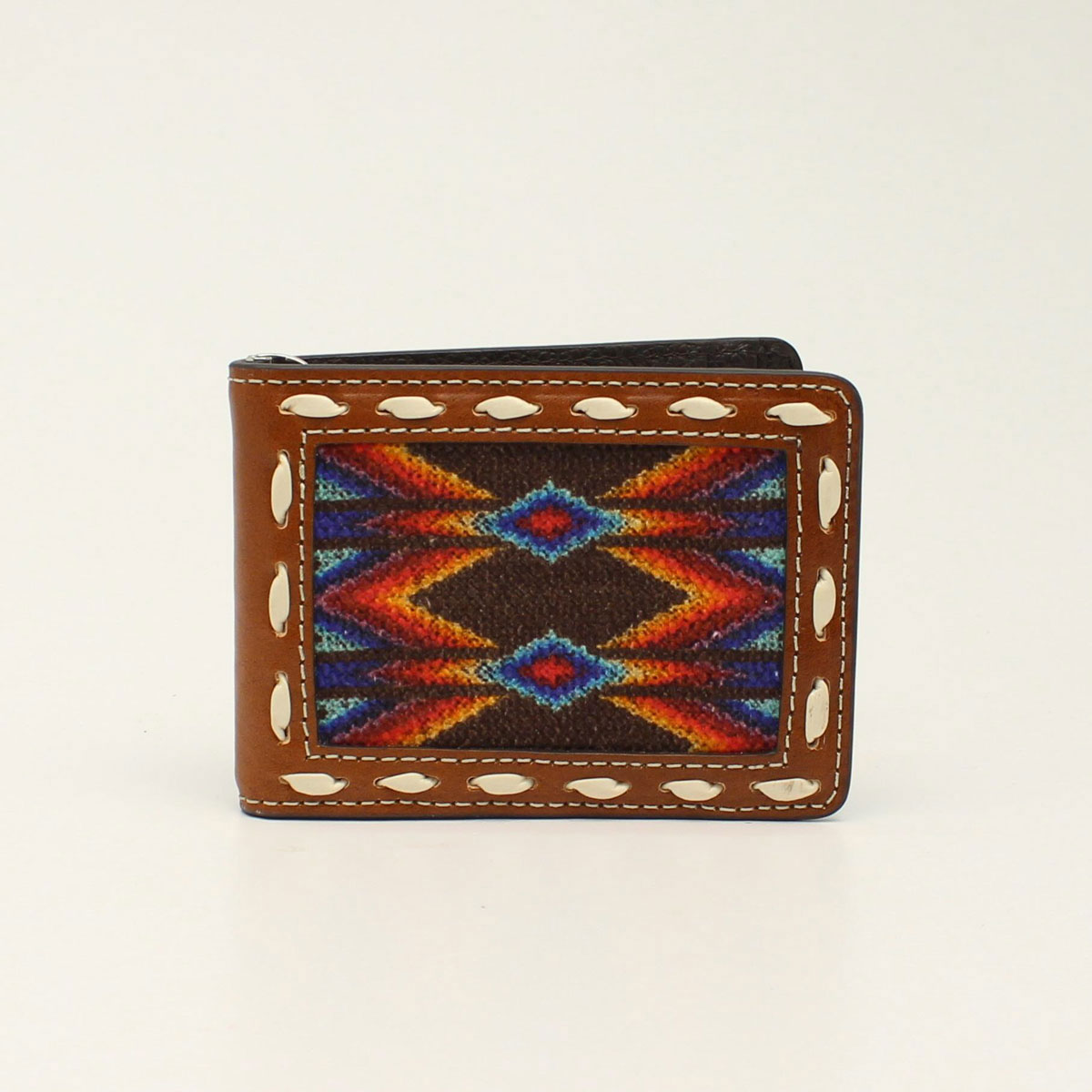 Nocona Men's Bifold Money Clip Wallet - Southwestern Design Fabric Inlay