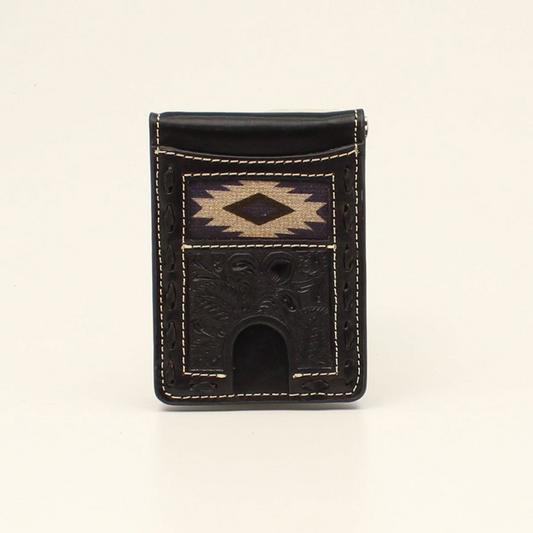 Nocona Bifold Money Clip Wallet - Black w/Southwestern Buck Lacing