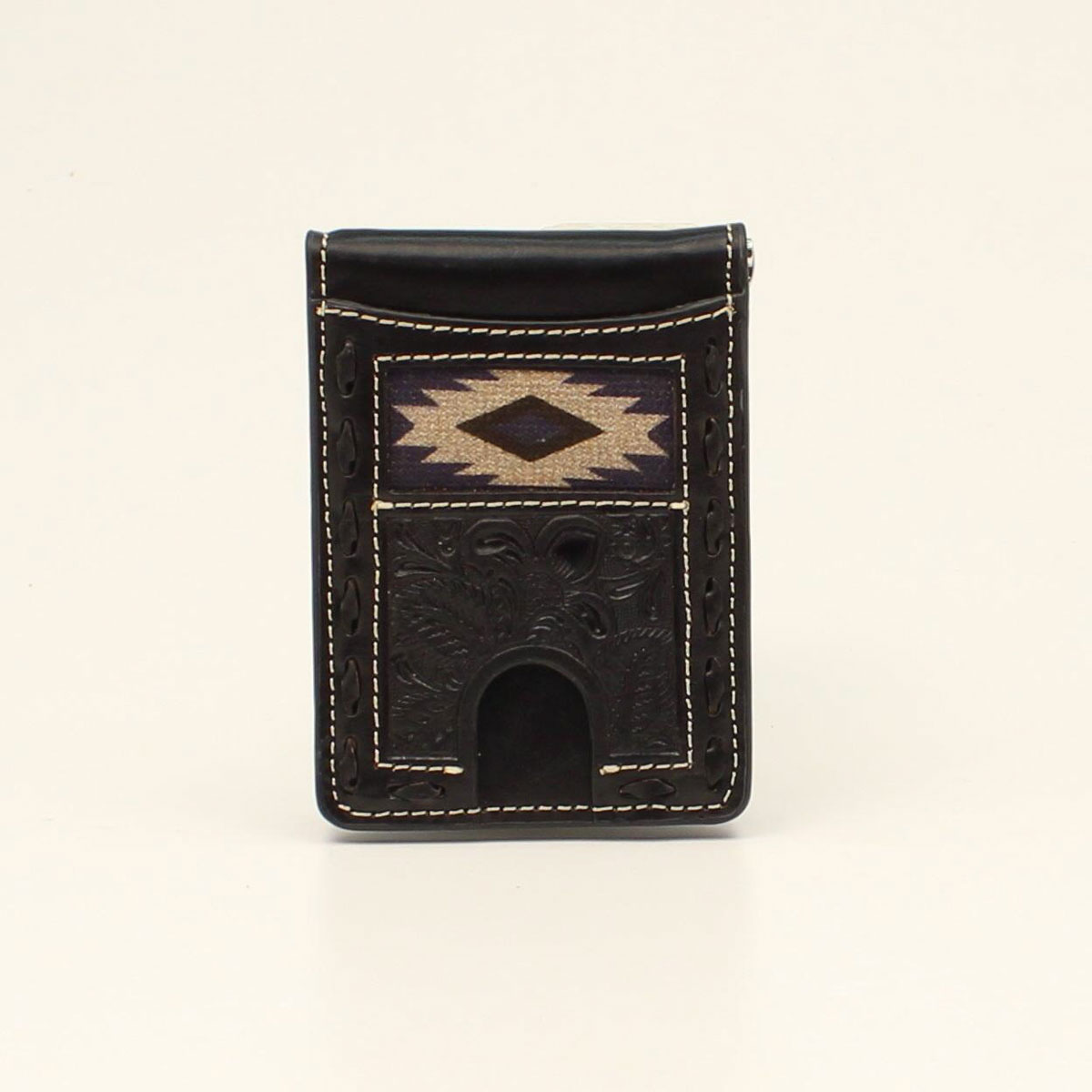 Nocona Bifold Money Clip Wallet - Black w/Southwestern Buck Lacing