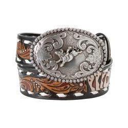 Nocona Boy's Aces White Buck Lace Belt - Black