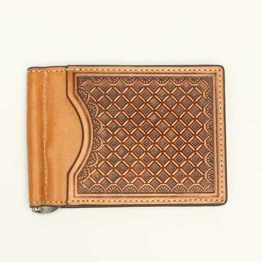 Nocona Mens Bifold Money Clip Wallet - Natural Basket Weave