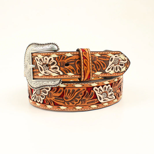 M&F Nocona Men's Floral Embossed Belt- Red