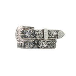 Nacona Women's Floral Crystal Belt - Black Silver