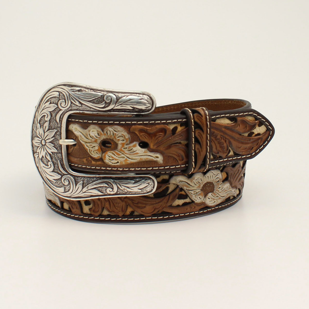 Nocona Women's Belt - Leopard Underlay Floral