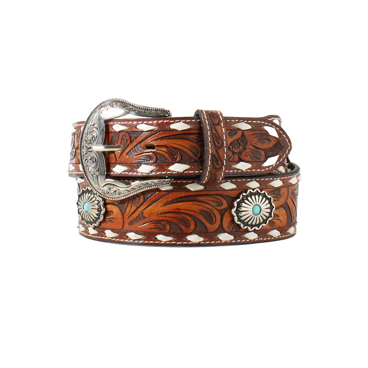 Nocona Ladies Tooled Buck Lacing Belt - Tan