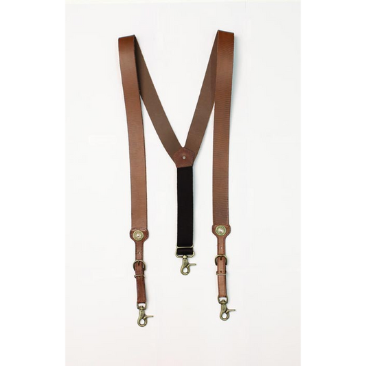 Nocona Bullet Concho Leather Suspenders - Brown