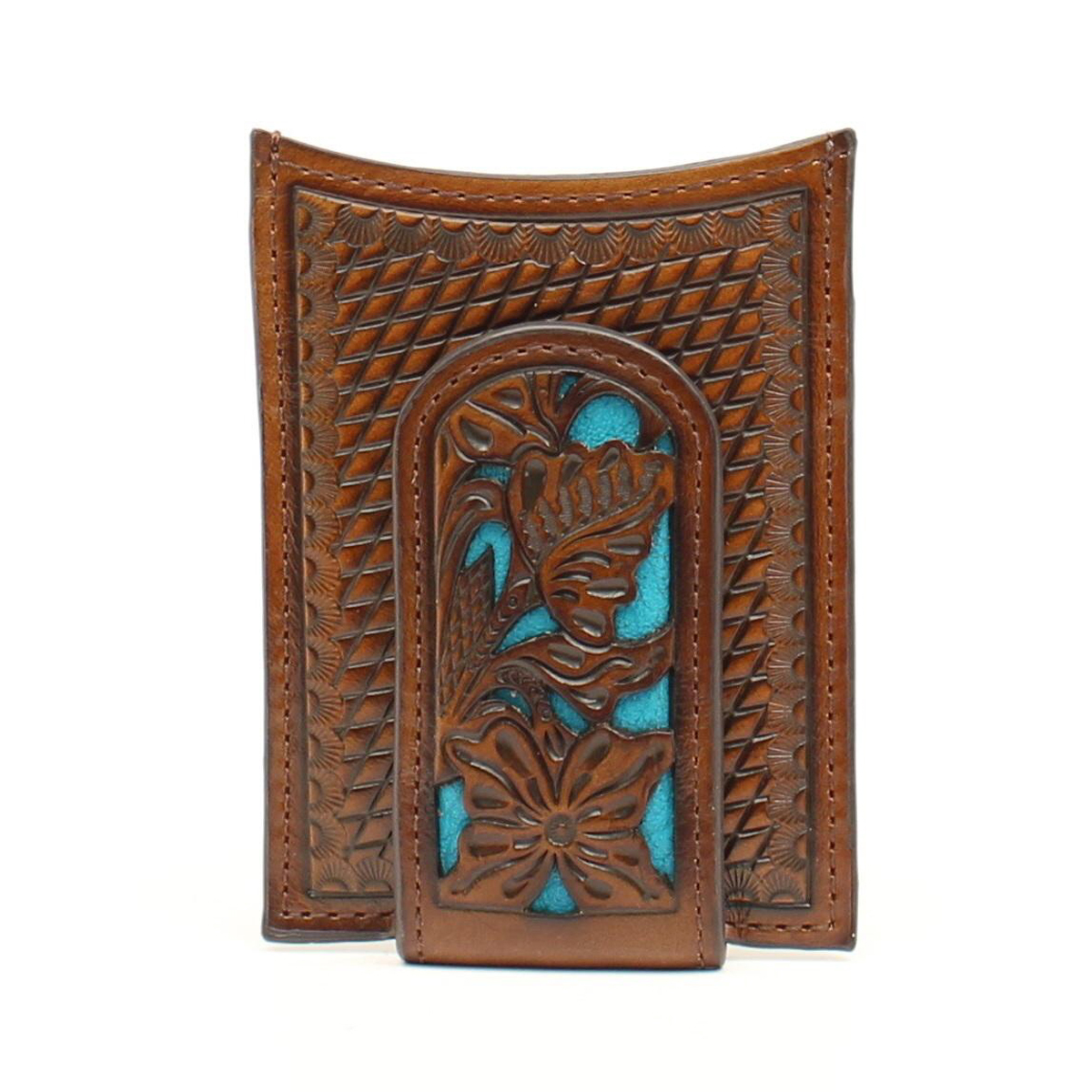 Nocona Men's Money Clip Wallet - Floral Tooled w/Turquoise Underlay