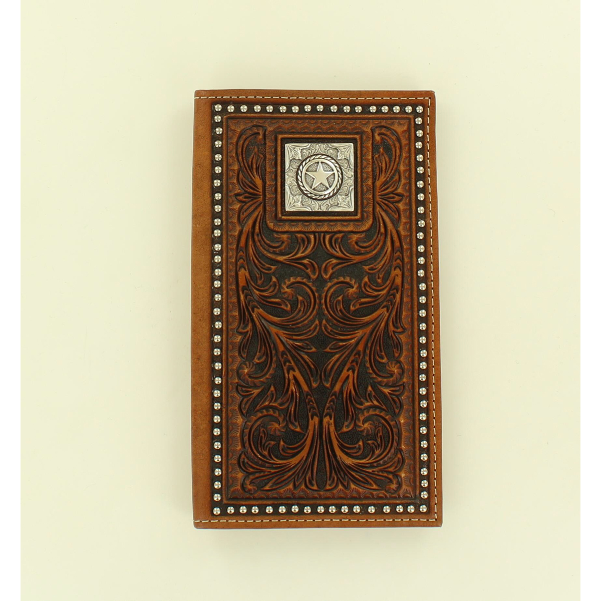 Nocona Men's Leather Rodeo Wallet - Brown Scroll Embossed w/Square Star Concho