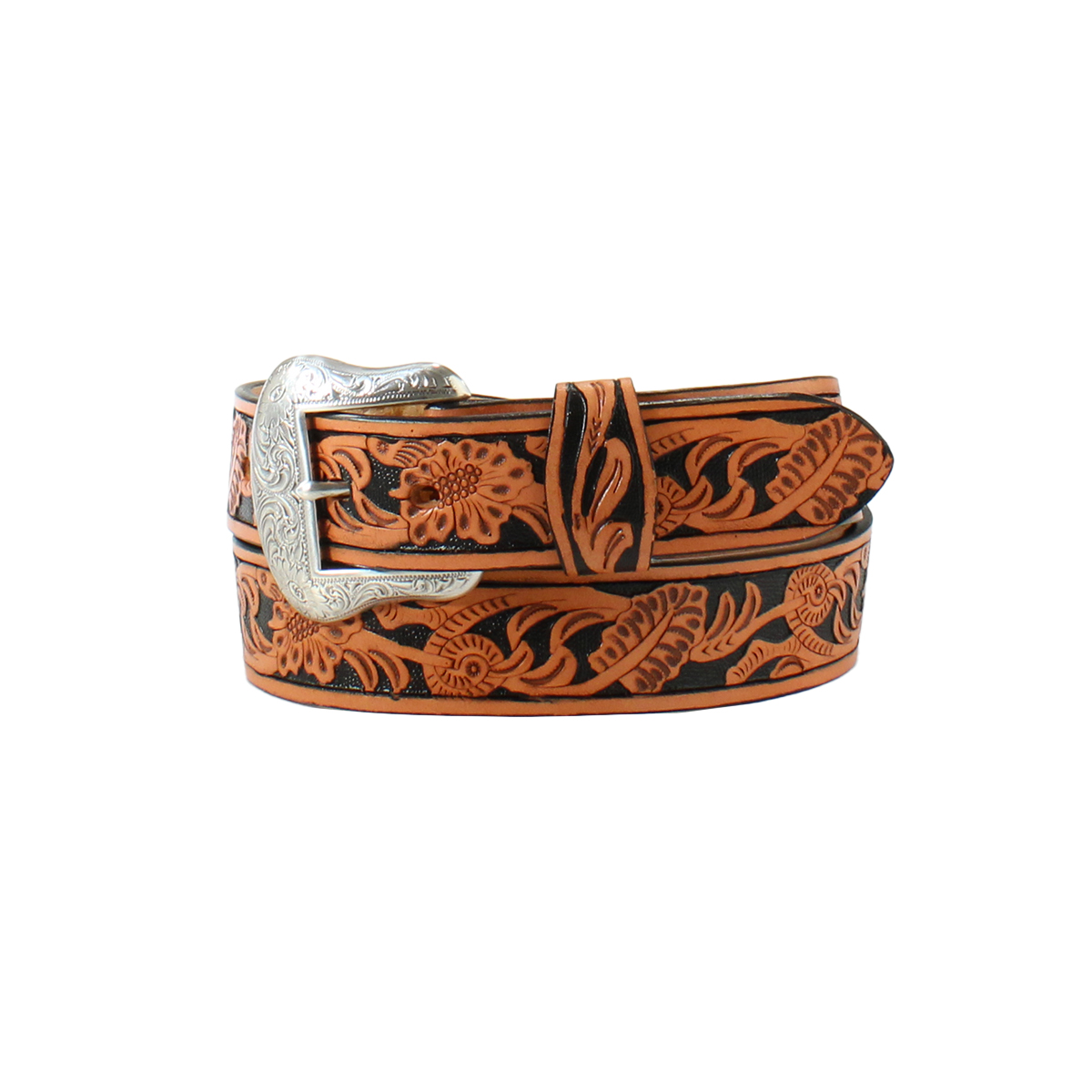 Nocona Men's Floral Embossed Belt - Black/Natural
