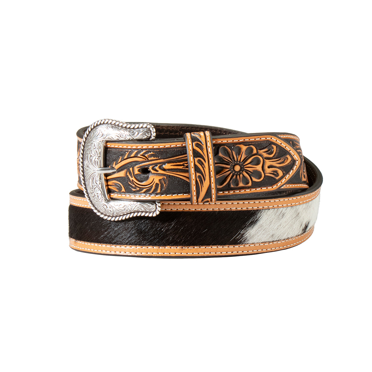 Nocona Men's Floral Embossed Calf Hair Belt - Brown