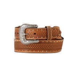 M&F Nocona Men's 1 7/8 - 1 1/2" Basket Weave Body Raw Hide Buck Lace Belt- Natural