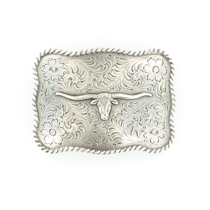 M&F Nocona Men's Engraved Rectangle Buckle - Longhorn Head