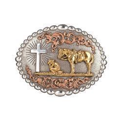 M&F Nocona Men's Oval Buckle Bead Edge Praying Cowboy