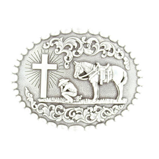 M&F Nocona Men's Oval Cowboy Prayer Buckle - Silver