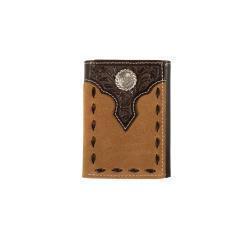 Nocona Men's Trifold Floral Overlay Rough Out Wallet - Tan