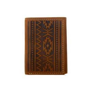 Nocona Men's Trifold Wallet Southwest Embossed- Medium Brown