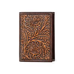 Nocona Men's Trifold Floral Embossed Wallet- Brown