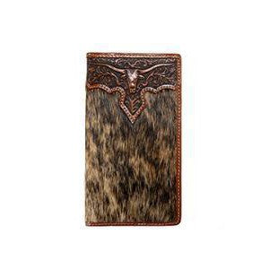 Nocona Men's Rodeo Calf Hair  Longhorn Wallet Overlay- Brown